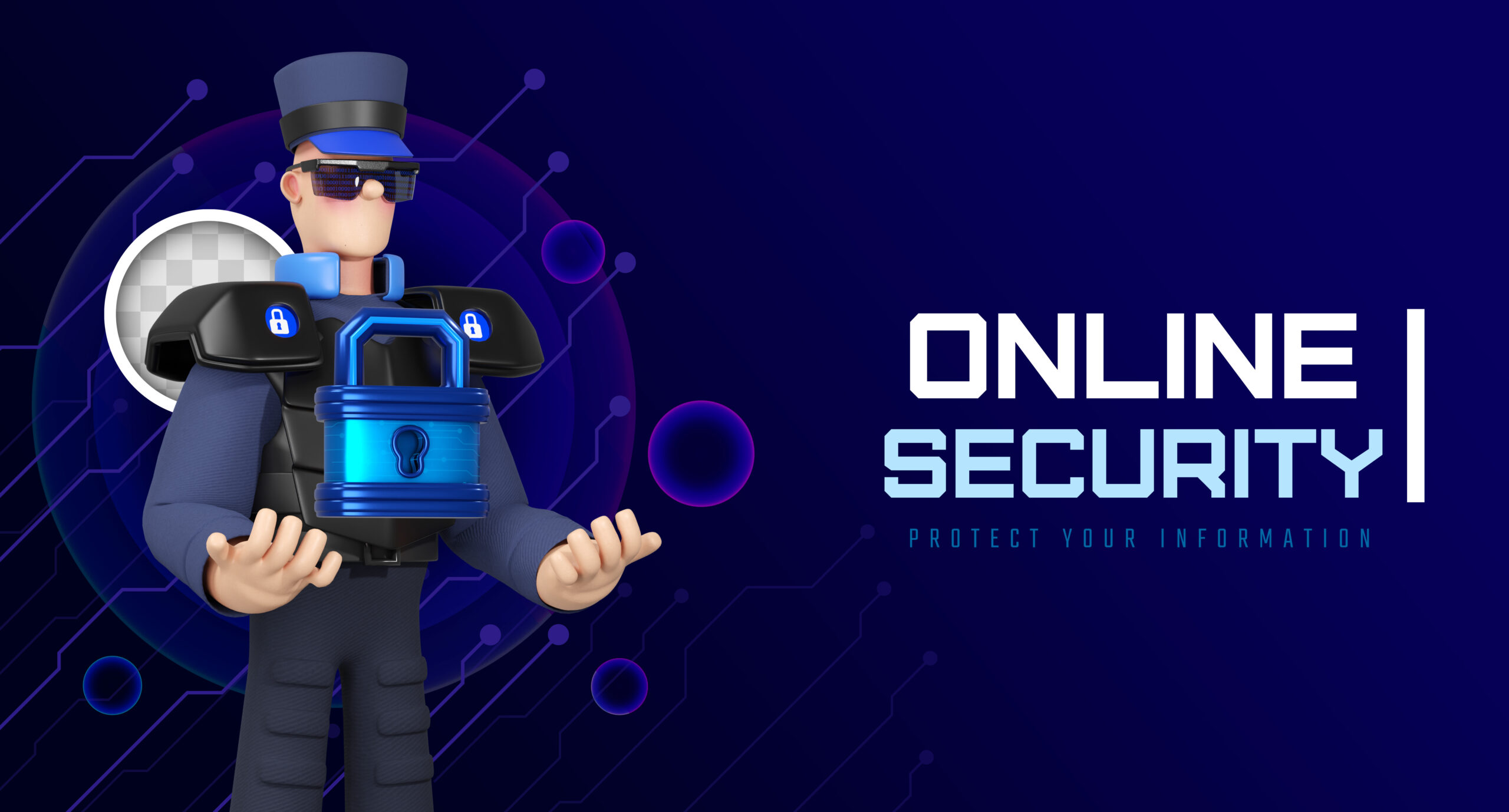 Online cyber security banner. 3d illustration